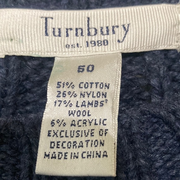 Men's Blue Cable Knit Sweater with suede elbow patches - Picture 2 of 8